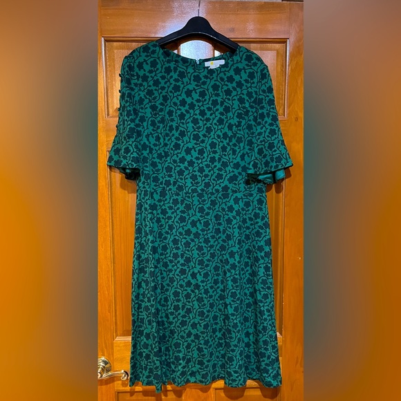 BODEN Green Navy Floral Ruffle Sleeve Dress Size 14 NWT - Picture 2 of 5